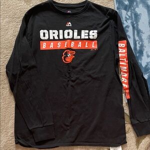 Majestic Black Orioles Baseball Long Sleeve Tee Medium